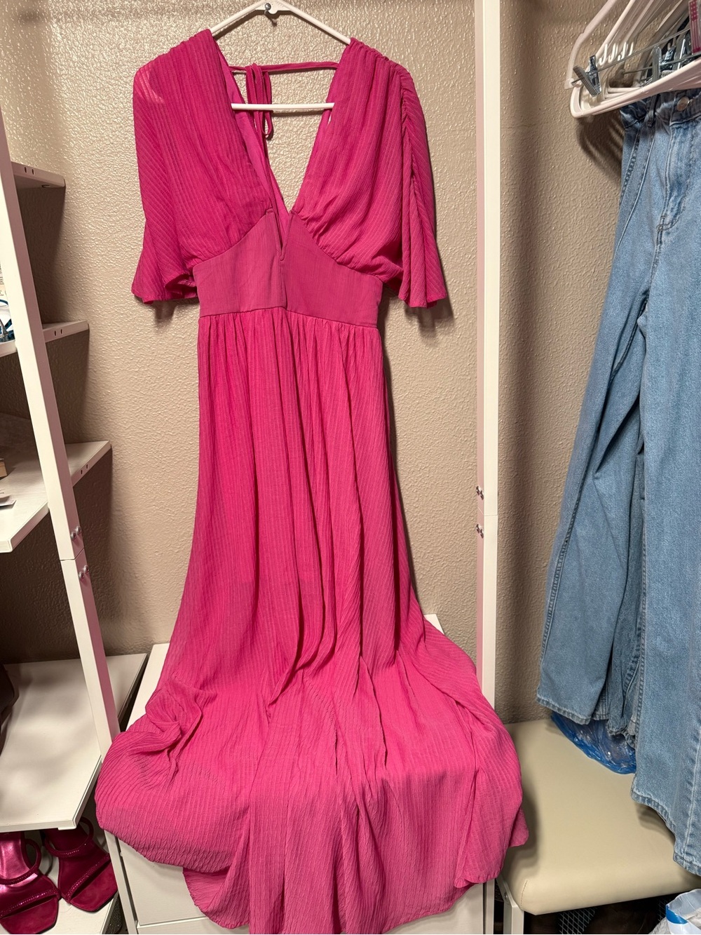 Flying Tomato Hot Pink Maxi Dress with V-Neck